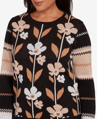 Women's Classic Vertical Flower Zig Zag Long Sleeves Sweater