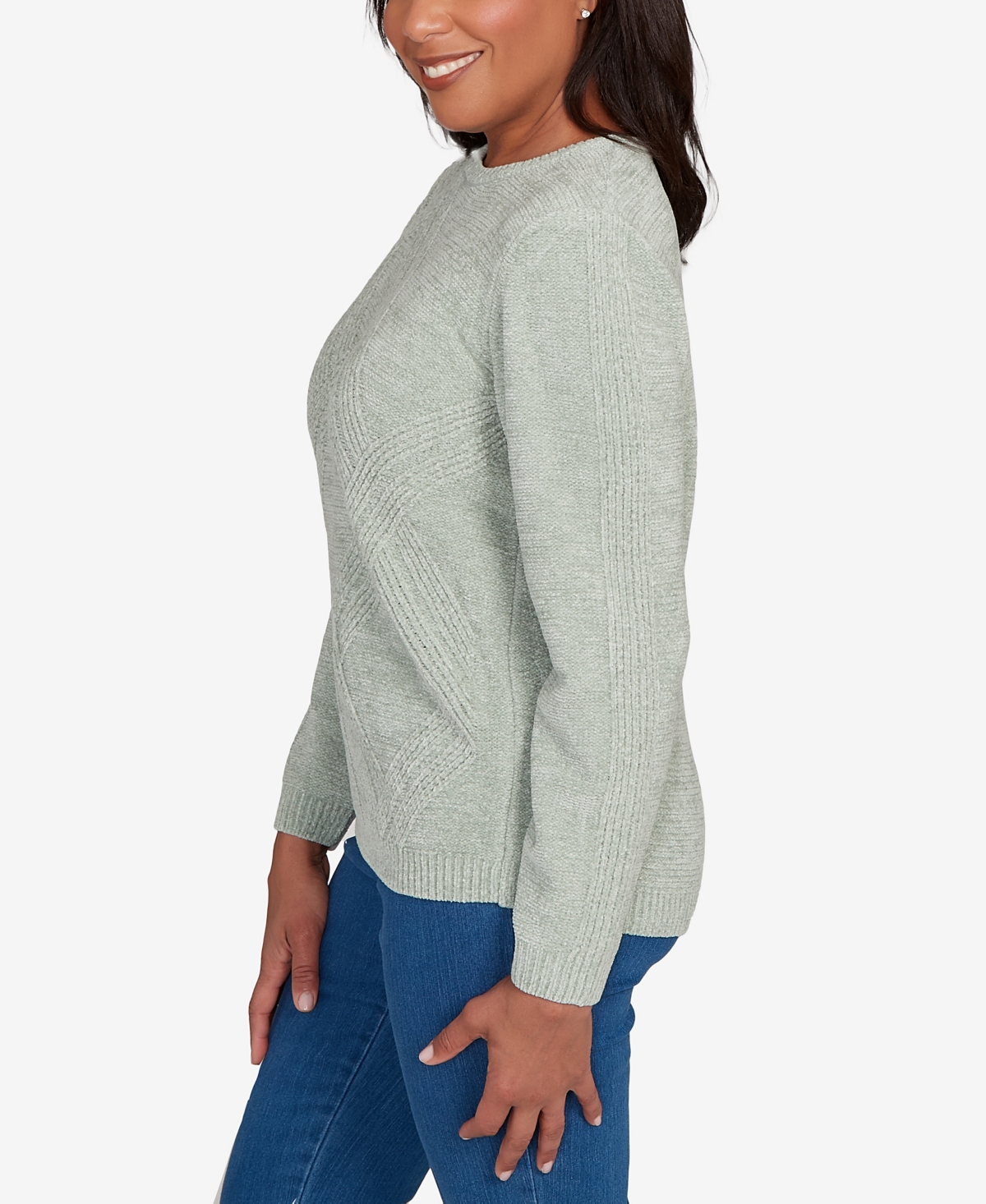 Alfred Dunner Petite Chenille Pullover Sweater In Gray