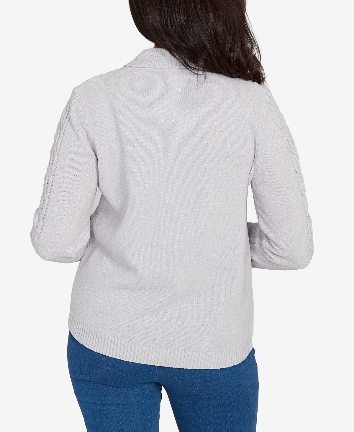 Alfred Dunner Plus Size Classic Zip-front Chenille Collared Cardigan Sweater In Gray