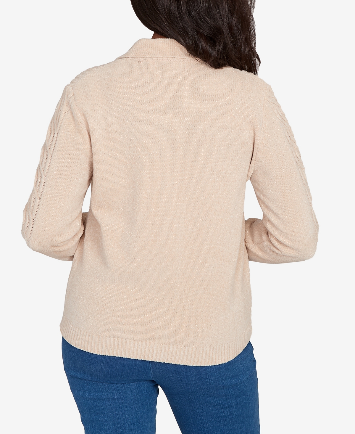 Alfred Dunner Plus Size Classic Zip-front Chenille Collared Cardigan Sweater In Brown