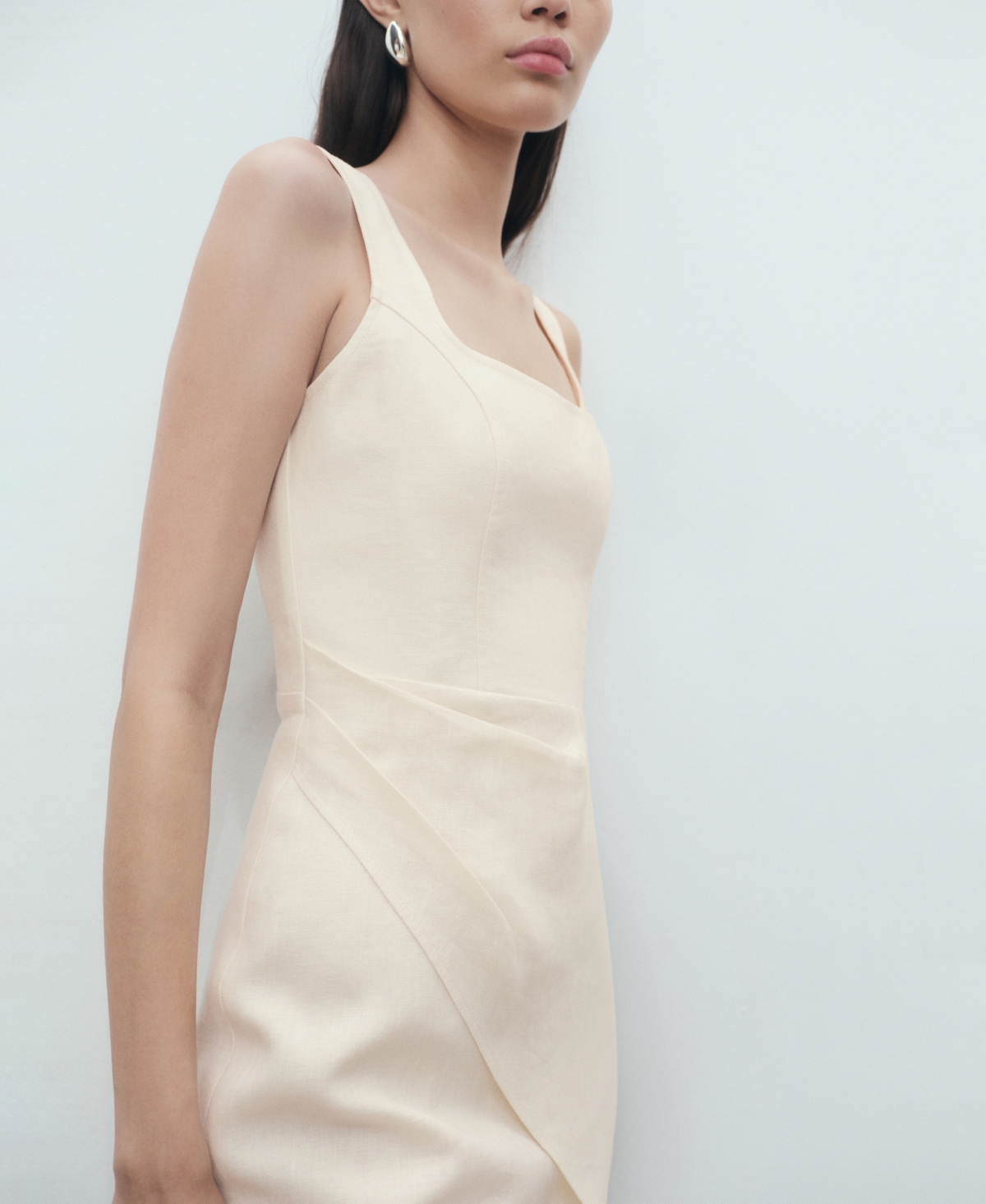 Mango Drape Linen Minidress In Gray