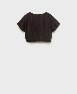Women's Ramie Cropped Balloon Blouse