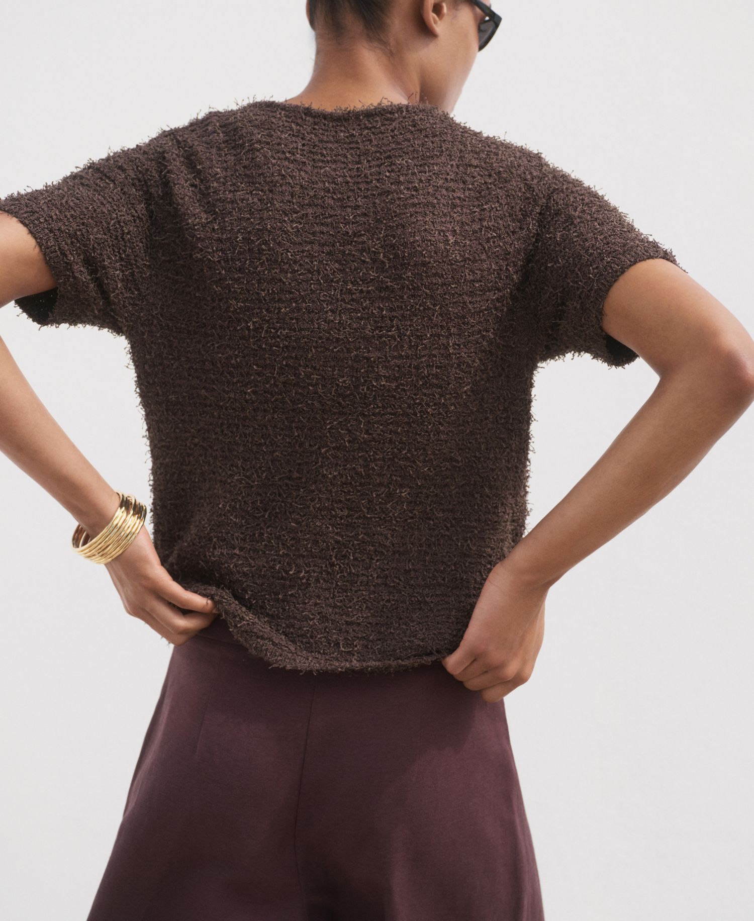 Women's Short-Sleeved Boucle Cardigan