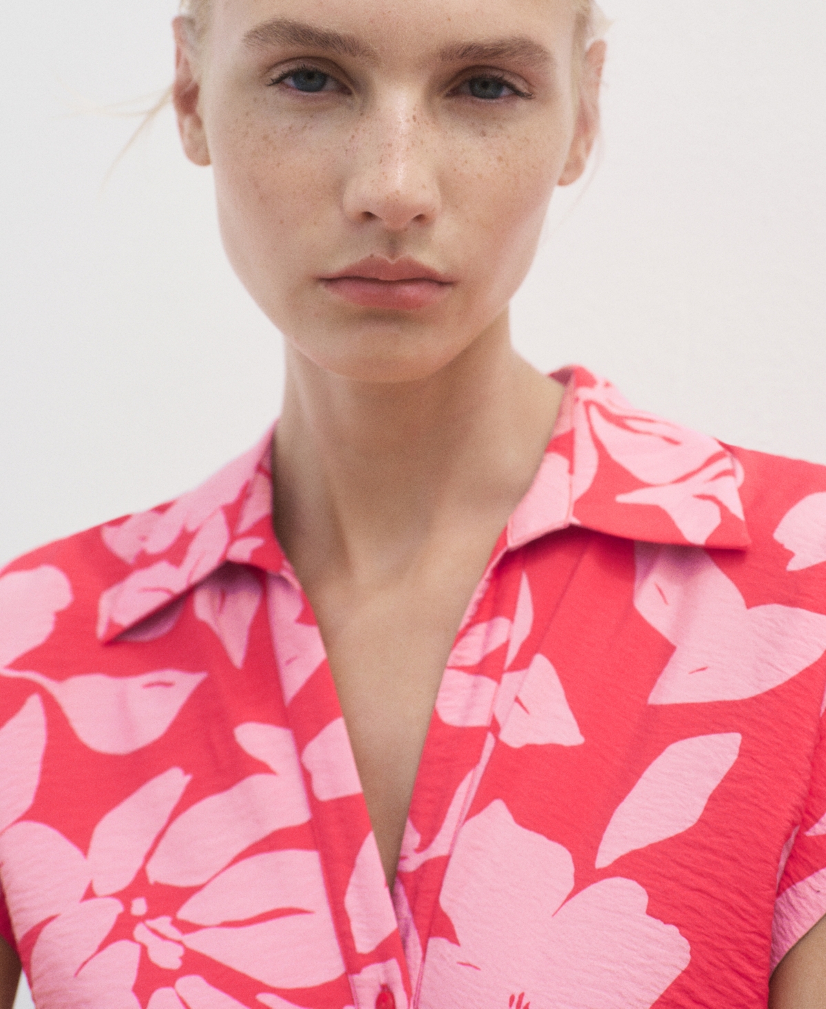 Mango Floral Print Shirt Style Dress Fuchsia In Pink