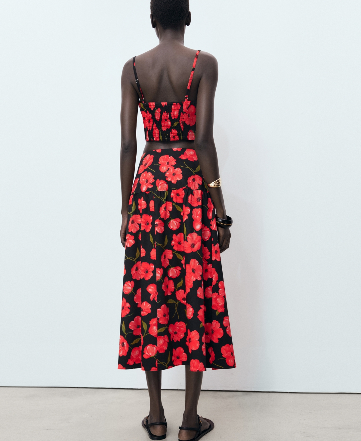 Mango Ama Floral Midi Skirt In Black