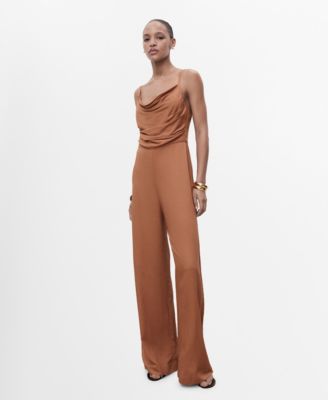 MANGO - Women's Draped Neckline Long Jumpsuit