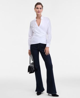 Women's Embellished Faux-Wrap Shirt, Macy's Exclusive