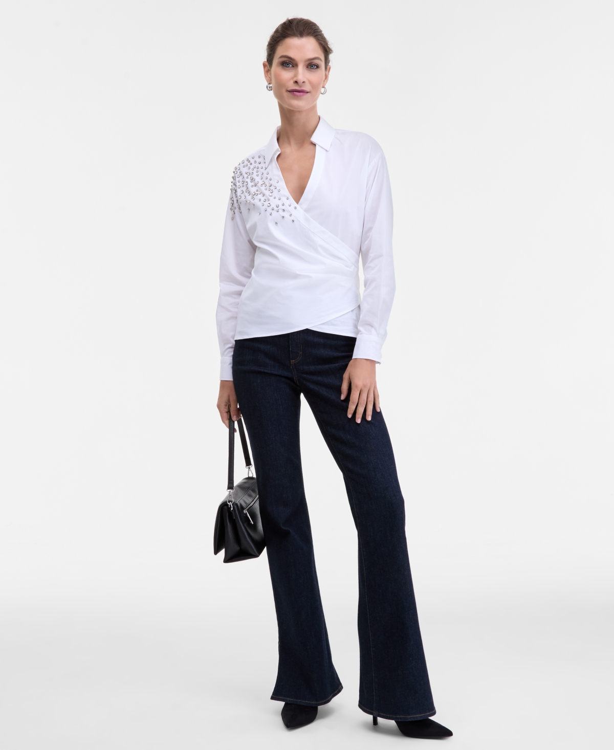 Inc International Concepts Women's Embellished Faux-wrap Shirt, Macy's Exclusive In White