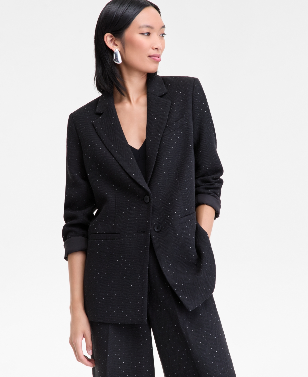 Inc International Concepts Women's Rhinestone Studded Blazer, Macy's Exclusive In Black