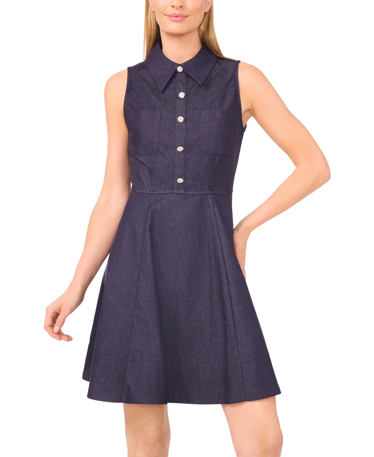 Cece Sleeveless Fit And Flare Dress In Blue