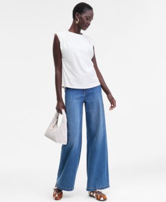 Women's Pleated-Shoulder Cap-Sleeve T-Shirt, Macy's Exclusive