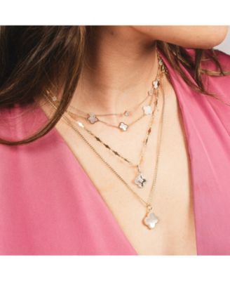 Small Mother of Pearl Clover Necklace 14K Gold