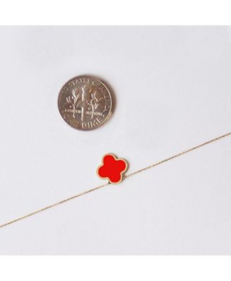 Small Coral Single Clover Necklace 14K Gold