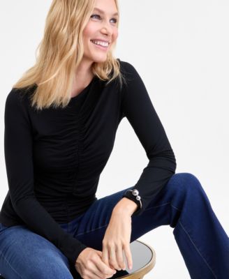 Women's Shirred-Front Long-Sleeve Top, Macy's Exclusive