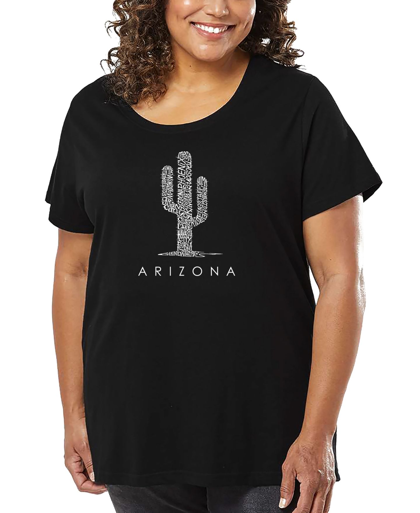 Женская футболка LA Pop Art Plus Size Arizona Cities Word Art, цвет: Чёрный — фото 1