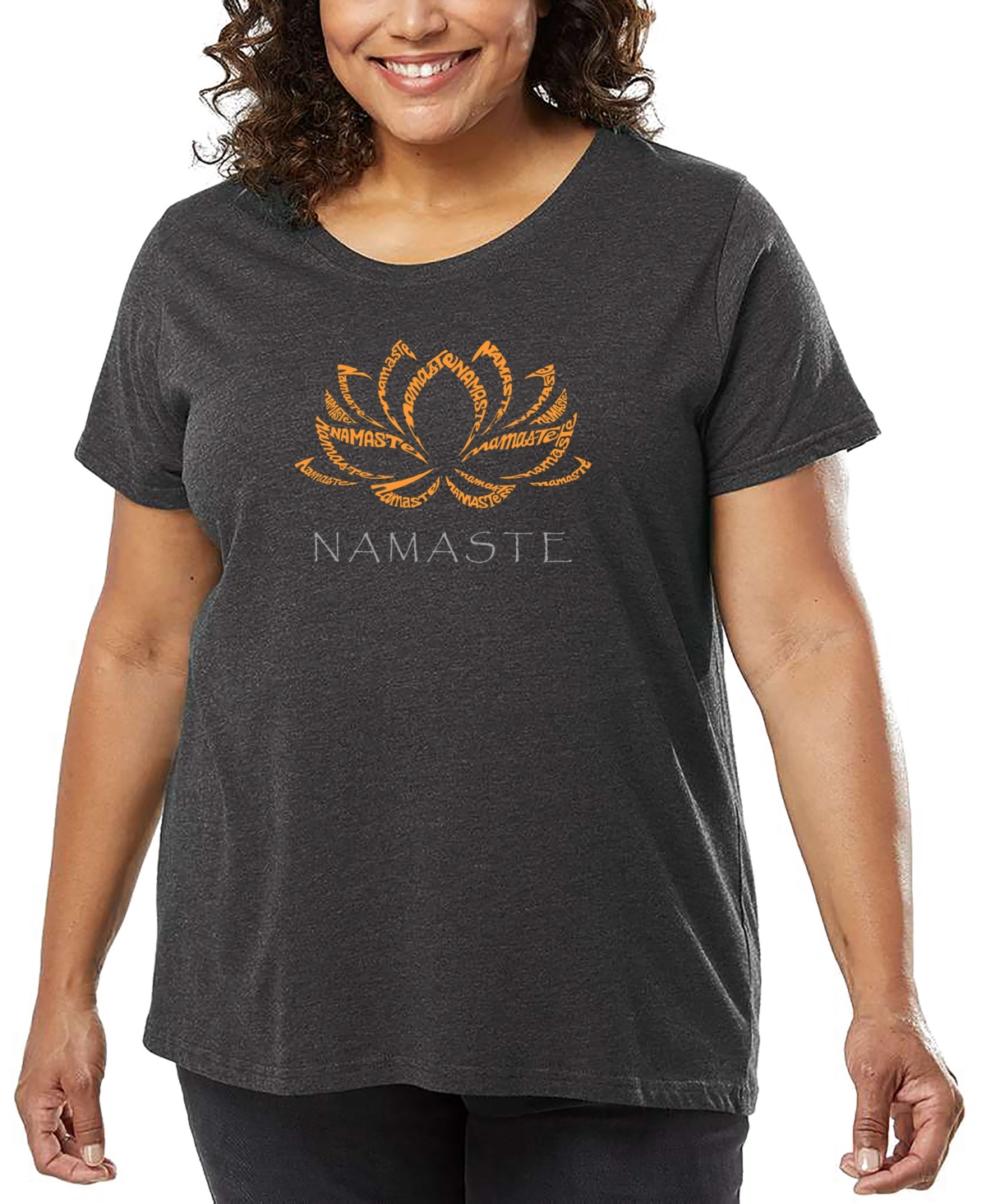 La Pop Art Plus Size Namaste Word Art T-shirt In Gray