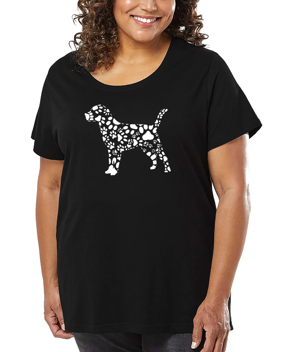 La Pop Art Plus Size Dog Paw Prints Art T-shirt In Black