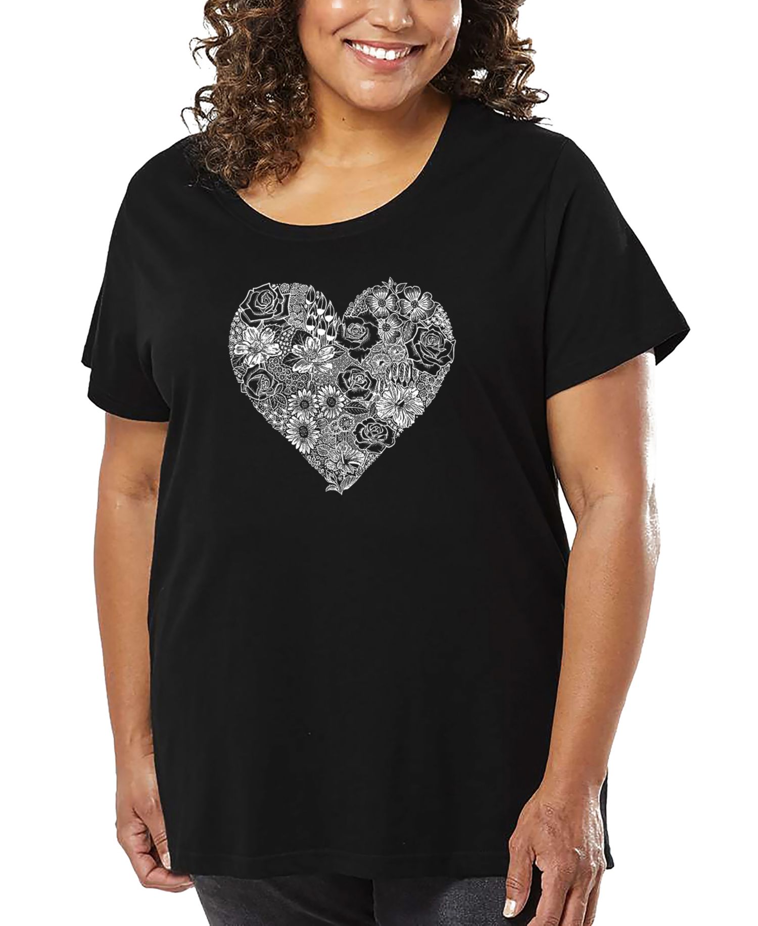 Plus Size Heart Flowers Art T-Shirt