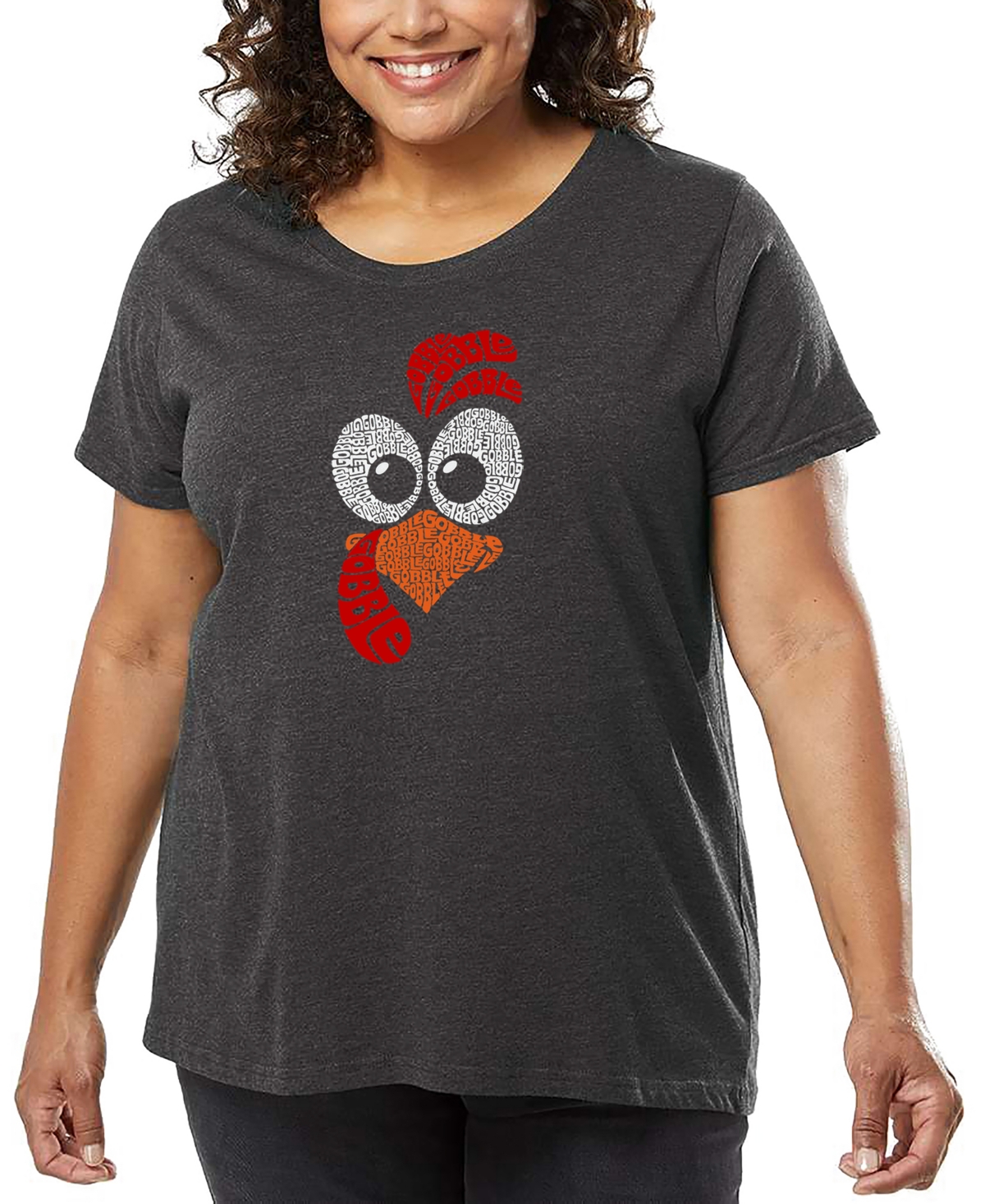La Pop Art Plus Size Turkey Face Word Art T-shirt In Gray