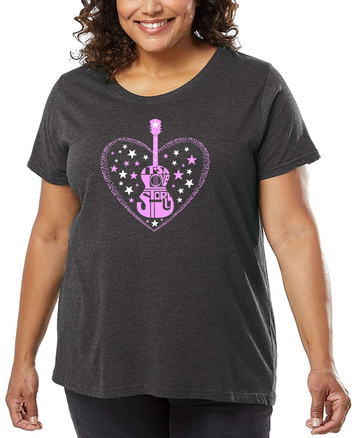 La Pop Art Plus Size It's A Love Story Word Art T-shirt In Gray