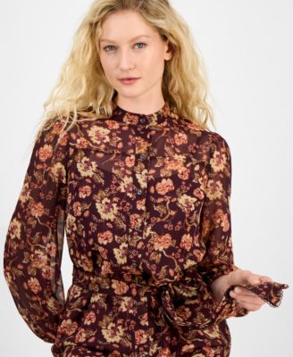 Women's Floral Chiffon Tie-Waist 3/4-Sleeve Dress