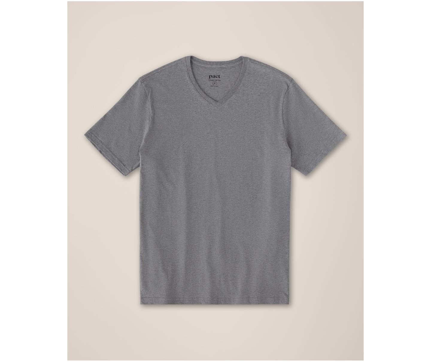 Женская футболка Pact Organic Cotton Softspun V-Neck, цвет: Средний серый меланжевый — фото 3