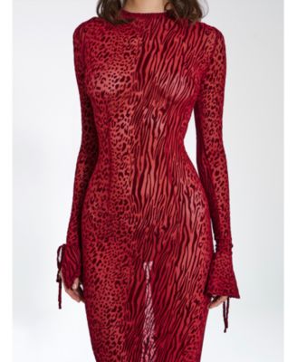 Women Waylynn Burnout Velvet Detail Mesh Backless Maxi Dress