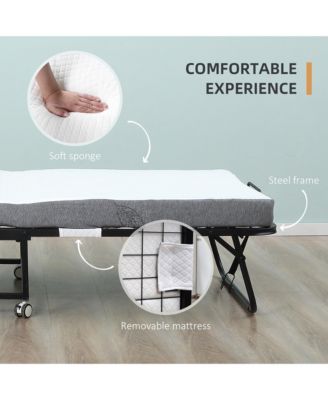 Folding Bed with 4" Mattress, Portable Foldable Guest Bed with Wheels