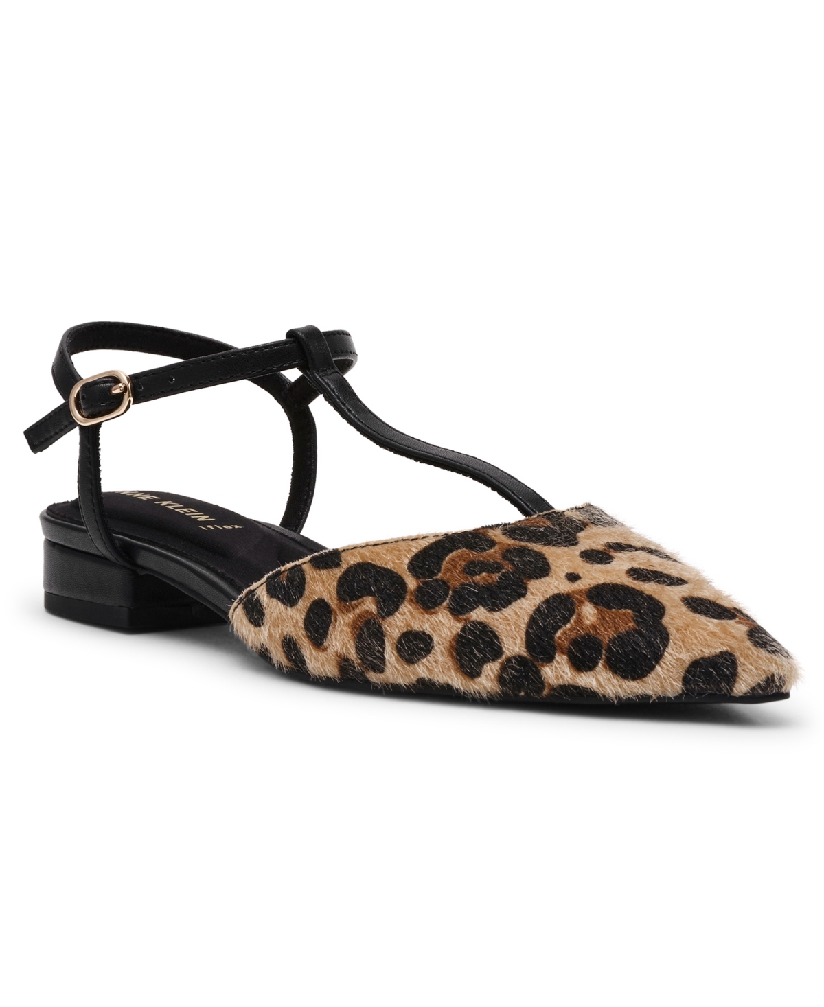 Anne Klein Emily Ankle Strap Pointed Toe Flat In Animal Print