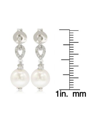 Suzy Levian Sterling Silver Pearl & White Sapphire Dangle Earrings