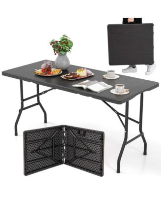 5 ft Folding Picnic Table Outdoor Dining Table with Rattan Grain HDPE Tabletop
