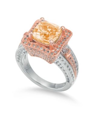 Suzy Levian New York Suzy Levian Two-Tone Sterling Silver Cushion Cut Center Topaz Cocktail Paris Ring - Citrine 436$