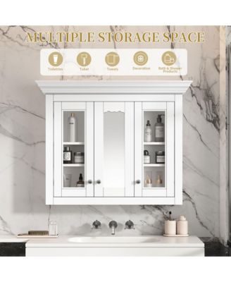 35" Wall Mounted Medicine Cabinet with Mirror and 5 Adjustable Storage Shelves