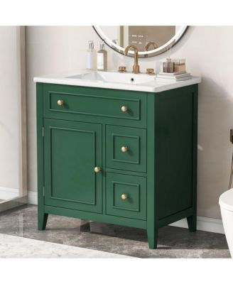 30" Bathroom Vanity with Sink Top, Cabinet with Door and Two Drawers, Solid Wood Frame, One Package