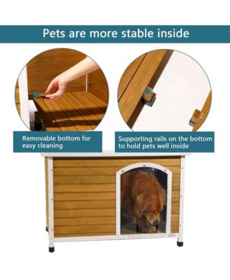 Yellow Medium Wooden Outdoor Dog House with Adjustable Plastic Feet and Elevated Floor