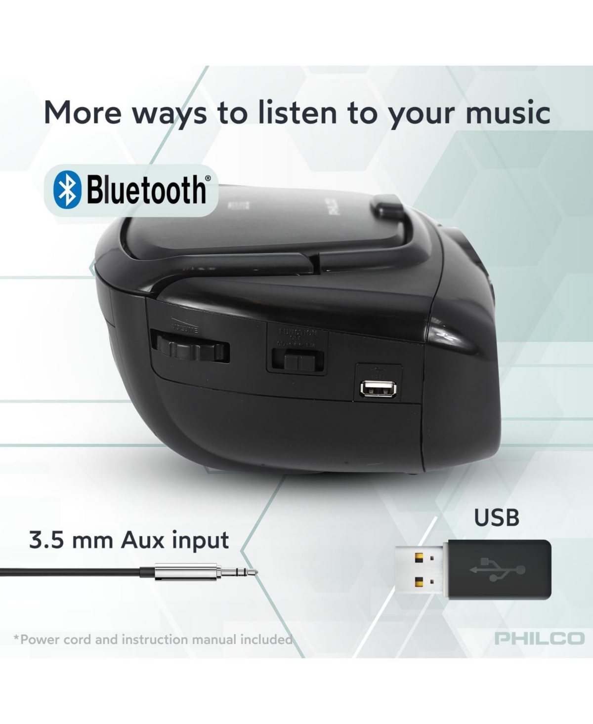 Philco Boombox Portable Cd Player with Bluetooth, Usb Playback and Cd Player is Compatible with MP3/Wma/Cd-r/Cd-rw CDs, Auxiliary Input, Stereo Sound