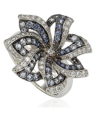 Suzy Levian Sterling Silver Sapphire & Created White Sapphire Flower Ring - Blue sapphire