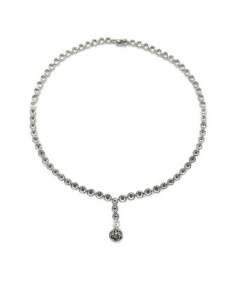 Suzy Levian Sterling Silver Sapphire & Created White Sapphire Y-Shaped Necklace