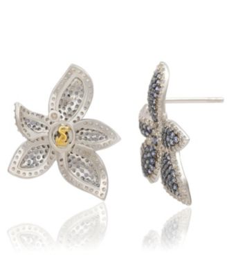 Suzy Levian Sterling Silver Sapphire & White Sapphire Flower Earrings