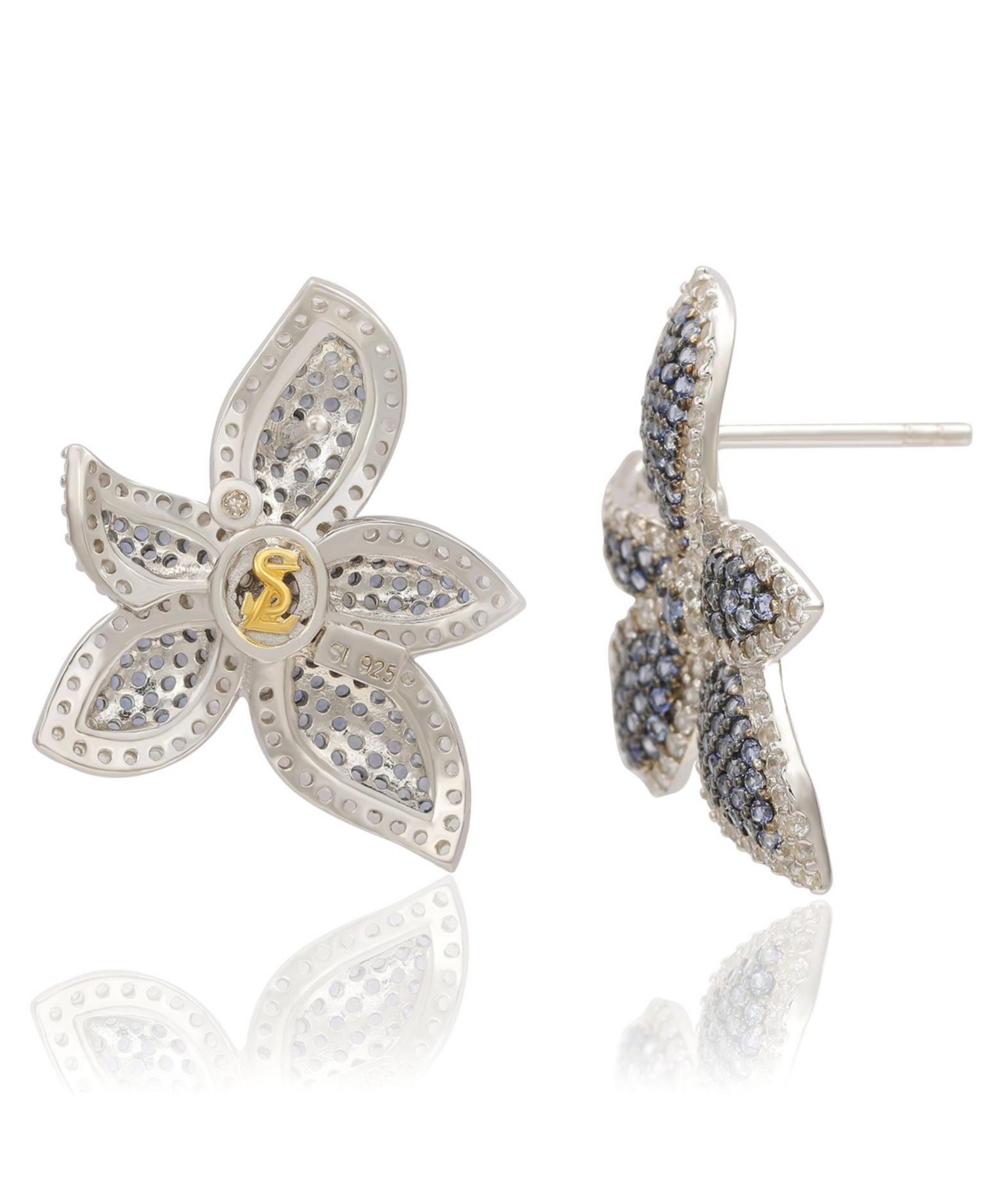 Suzy Levian Sterling Sapphire & Sapphire Flower Earrings
