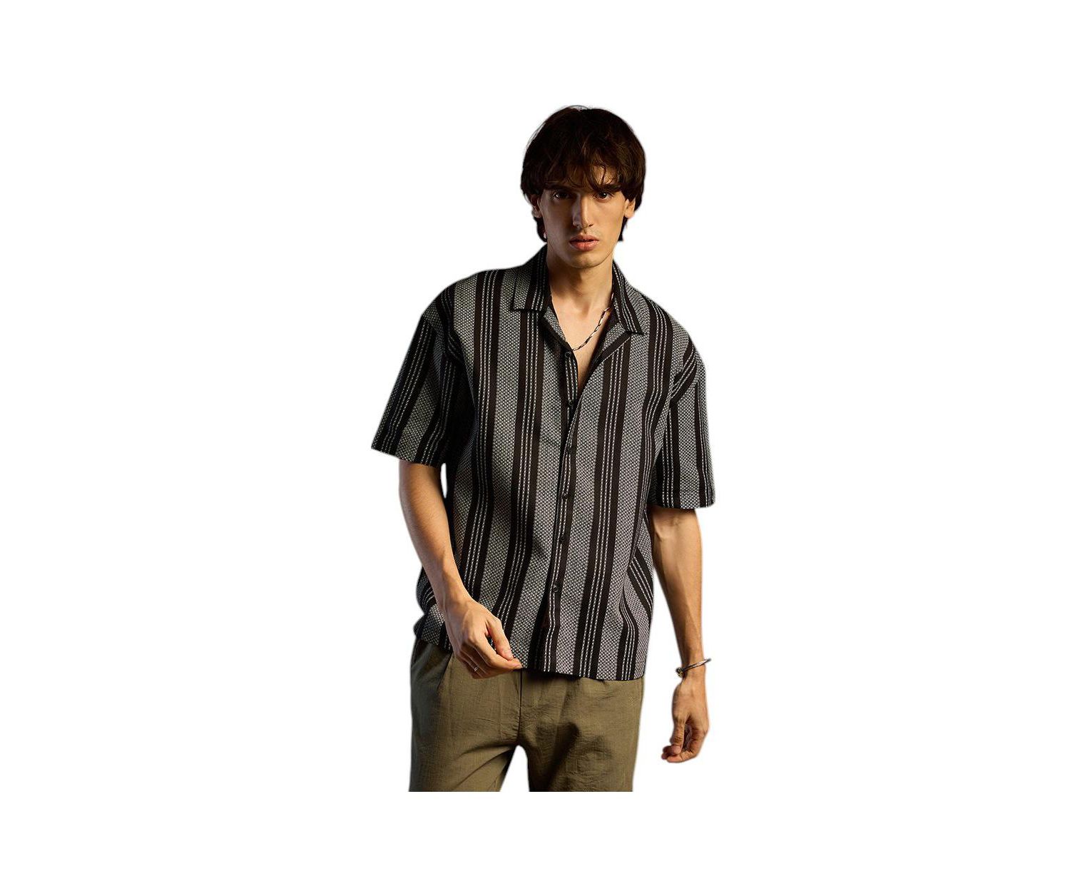 Men's Woven Striped Oversized Shirt