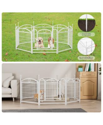 24 in H. 8 White Panels Heavy Duty Metal Dog Pen Pet with Door  for Large Medium Small Dogs Indoor Outdoor