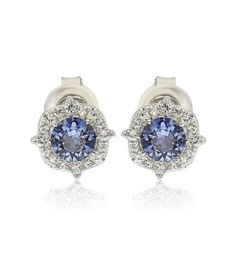 Sterling Silver Sapphire Eccentric Halo Stud Earrings