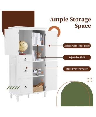 Retro Multi-Functional Storage Cabinet with Adjustable Shelves, 3 Drawers, 3 Enclosed Compartments