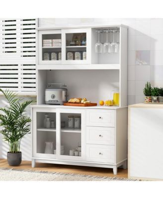 Kitchen Pantry Storage Cabinet Kitchen Hutch w/ LED lights & Power Outlet