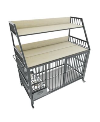 35 in. W x 49 in. H x 24 in. D Large Pet Cage with Storage Rack Drawers with Stainless Steel Food in Beige