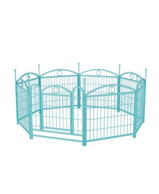 24 in H. 8 Blue Panels Heavy Duty Metal Dog Pen Pet with Door  for Large Medium Small Dogs Indoor Outdoor