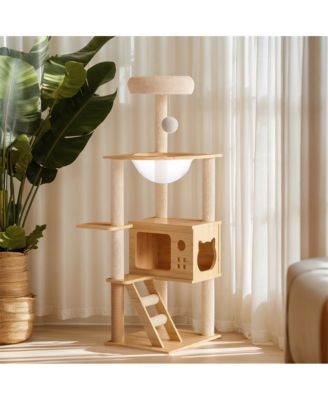 49 in. Wood Cat Tower with Acrylic Hammock for Small Large Cats