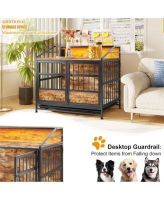 Brown Multi-function Dog Crates with Storage Large Wooden Dog Kennel with Double Doors for Large Medium Dog