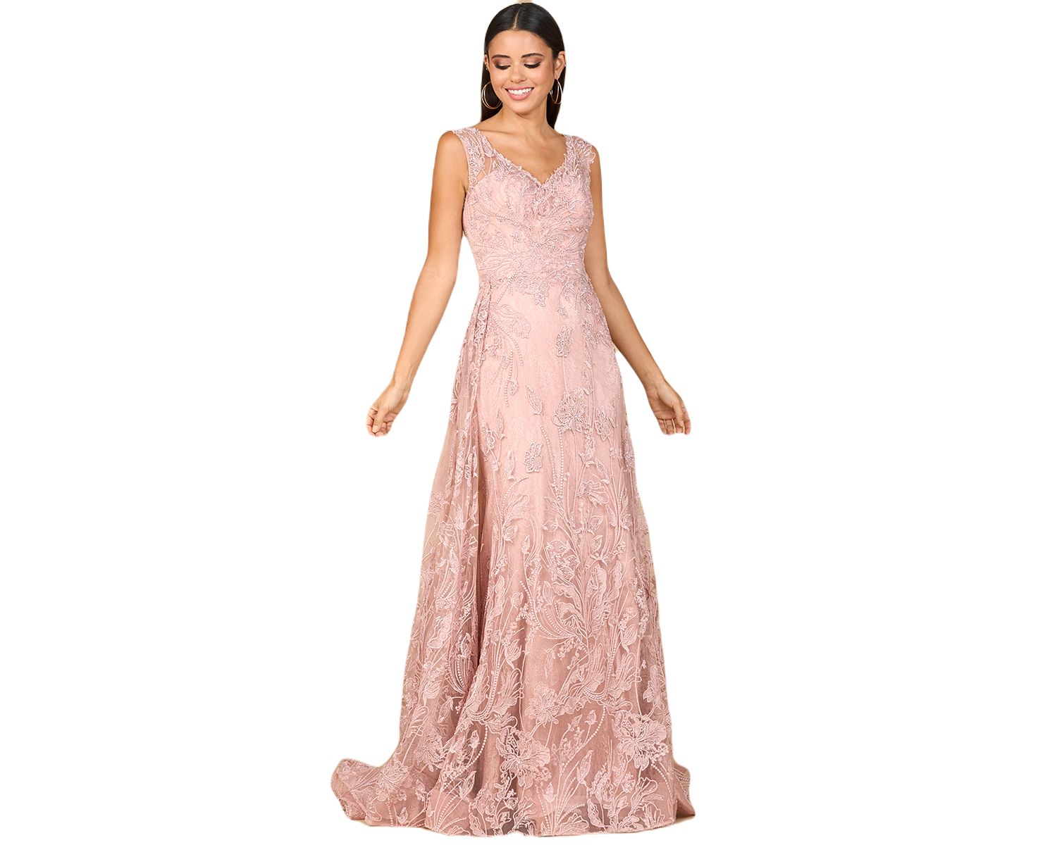 Women's Overskirt Lace Fitted V - Neck Gown